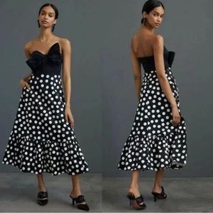 Anthropologie Hutch bow tie maxi dress, black & white polka dot